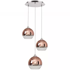   GLOBE 9307 Nowodvorski mennyezeti lámpa réz 3xE27 függesztett golyós acél+üveg ⌀35 cm modern