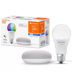   E27 LED izzó 10W RGB + CCT A60 SMART + Bluetooth LEDVANCE + Google Home Mini hangszóró szürke