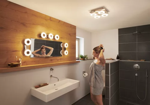 Mennyezeti lámpa, fali, fürdőszobai lámpatest, LED, 26W, 1500lm, CCT, szabályozható fényerejű, ezüst, SMART+ WiFi, Orbis, Ledvance