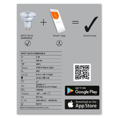 GU10 LED izzó 5W 350lm 2700K meleg LEDVANCE SMART+ WiFi szabályozható