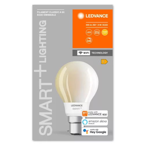 B22d A60 LED izzó 6W = 60W 2700K Meleg 806lm 300° LEDVANCE SMART+ WIFI izzószál szabályozható