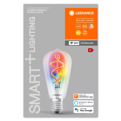 E27 ST64 LED izzó 4.5W = 30W 2700K Meleg RGB 300lm 300° LEDVANCE SMART+ WIFI izzószál szabályozható