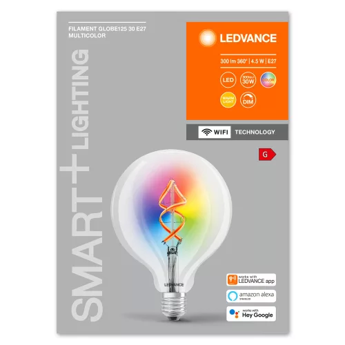 E27 G125 LED izzó 4.5W = 30W 2700K Meleg RGB 300lm 300° LEDVANCE SMART+ WIFI Izzószál szabályozható