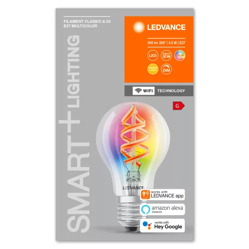 E27 A60 LED izzó 4,5W = 30W 2700K Meleg RGB 300lm 300° LEDVANCE SMART+ WIFI izzószál szabályozható