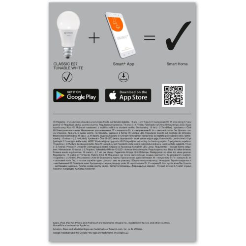 3PAK LED izzó E27 A60 9W 806lm CCT LEDVANCE SMART+ WiFi szabályozható