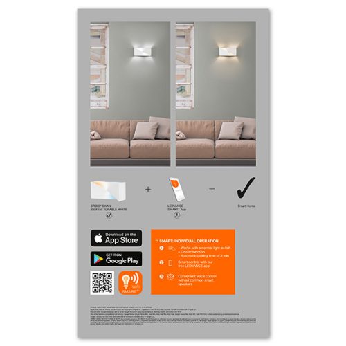 SMART+ WIFI fali lámpa Smart fali lámpa 23W ORBIS SWAN 30 cmx15 cm WHITE LEDVANCE