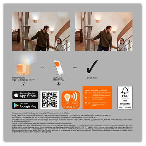 SMART+ WIFI fali lámpa Smart fali lámpa 7W ORBIS SWAN WOOD LEDVANCE