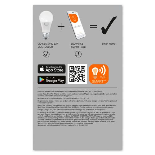 2PAK LED izzó E27 A60 9W 806lm RGBW SMART+ WiFi Dimmelhető Classic LEDVANCE