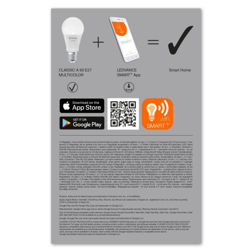 3PAK LED izzó E27 A60 9W 806lm RGBW SMART+ WiFi szabályozható klasszikus LEDVANCE
