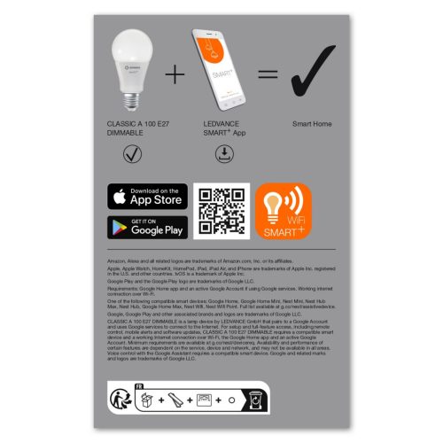 E27 A100 LED izzó 14W 1521lm 2700K Meleg SMART+ WiFi Dimmelhető Classic LEDVANCE