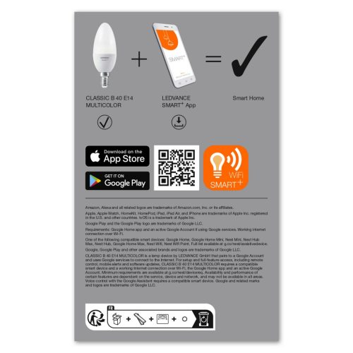 E14 B40 LED izzó 4,9W 470lm RGBW SMART+ WiFi szabályozható gyertya LEDVANCE