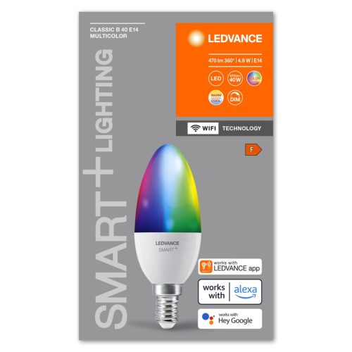 E14 B40 LED izzó 4,9W 470lm RGBW SMART+ WiFi szabályozható gyertya LEDVANCE