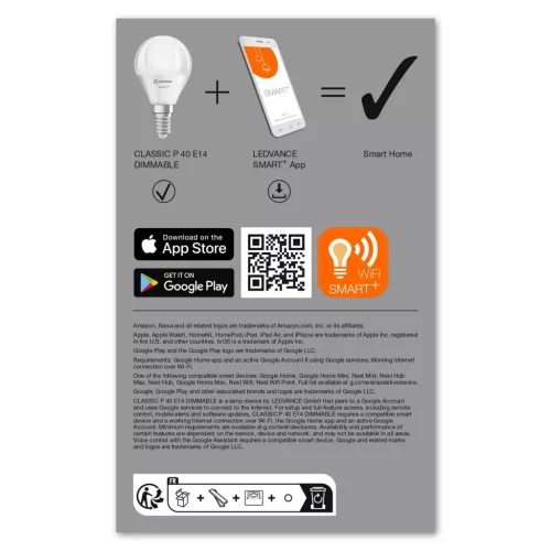 E14 P40 LED izzó 4.9W 470lm 2700K meleg SMART+ WiFi szabályozható mini izzó LEDVANCE