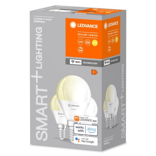 3PAK LED izzó E14 P40 4.9W 470lm 2700K meleg SMART+ WiFi szabályozható mini izzó LEDVANCE