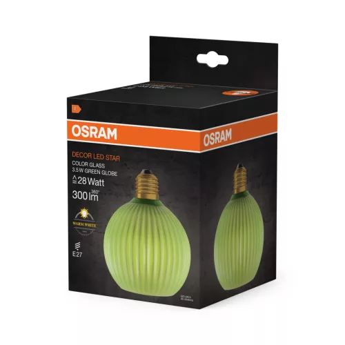 E27 LED izzó gömb alakú 3,5 W 300 lm 2700 K meleg, dekoratív zöld Osram