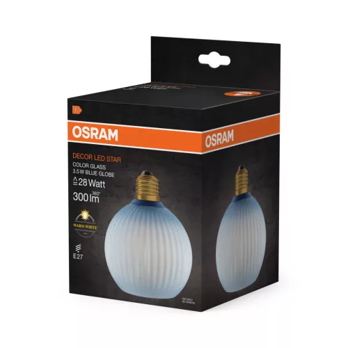 LED izzó E27 gömb alakú 3,5 W 300 lm 2700 K meleg, dekoratív kék Osram