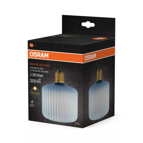 LED izzó E27 négyzet alakú 3,5 W 300 lm 2700 K meleg, dekoratív kék Osram