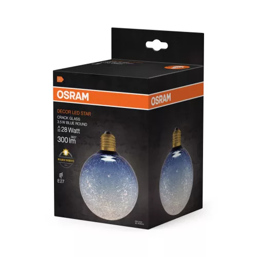 E27 LED izzó, Fagyos gömb alakú, 3,5 W, 300 lm, 2700 K, meleg, dekoratív kék, Osram