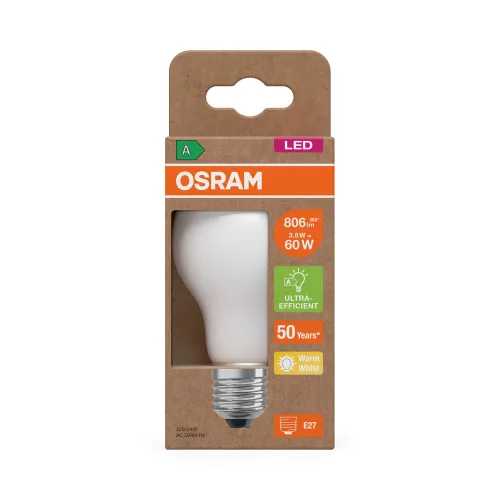 LED izzó A60 E27 3.8W = 60W 2700K 806lm Meleg 300° Izzószálas KLASSZIKUS ENERGIAHATÉKONYSÁG Osram