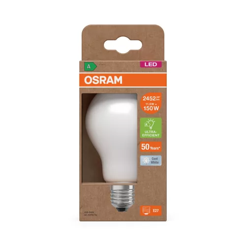 LED izzó A70 E27 11.6W = 150W 2452lm 4000K Semleges 330° Izzószálas KLASSZIKUS ENERGIAHATÉKONYSÁG Osram