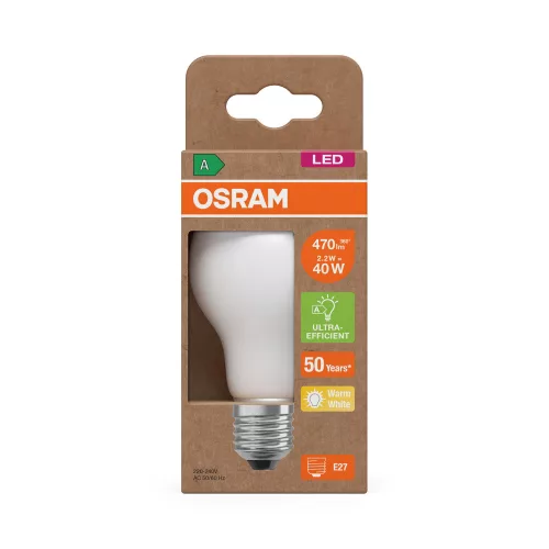 LED izzó A60 E27 2.2W = 40W 2700K 470lm Meleg 300° Izzószálas KLASSZIKUS ENERGIAHATÉKONYSÁG Osram