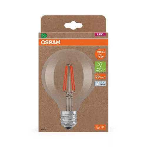 LED izzó G95 gömb alakú E27 5W = 75W 1055lm 4000K Semleges 330° Izzószálas KLASSZIKUS ENERGIAHATÉKONYSÁG Osram