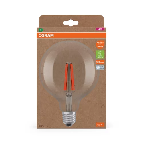 LED izzó G125 gömb alakú E27 7.2W = 100W 4000K 1521lm Semleges 330° Izzószálas KLASSZIKUS ENERGIAHATÉKONYSÁG Osram