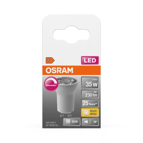 LED izzó PAR11 reflektor GU10 3W = 35W 230lm 2700K Meleg 36° Szabályozható SUPERSTAR Osram