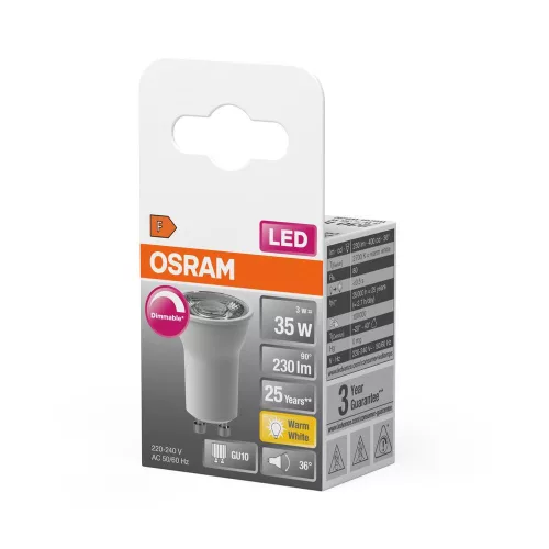 LED izzó PAR11 reflektor GU10 3W = 35W 230lm 2700K Meleg 36° Szabályozható SUPERSTAR Osram