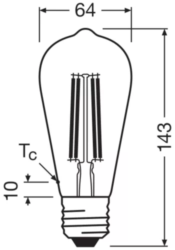 LED izzó ST64 E27 3.8W = 60W 806lm 2700K Meleg 300° Izzószálas KLASSZIKUS ENERGIAHATÉKONYSÁG Osram