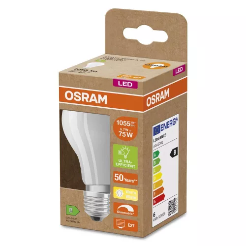 LED izzó A60 E27 5.7W = 75W 1055lm 2700K Meleg 300° Szabályozható CLASSIC Osram
