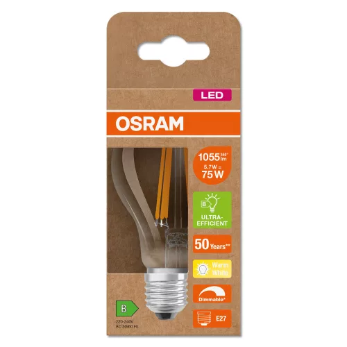 LED izzó A60 E27 5.7W = 75W 2700K 1055lm Meleg 300° Szabályozható CLASSIC Osram