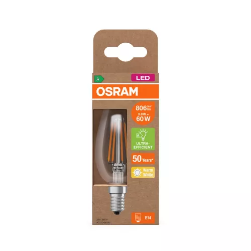 LED izzó B35 gyertya E14 3.8W = 60W 806lm 2700K Meleg 330° 213lm/W ENERGIA CLASSIC EFFICIENCY Osram