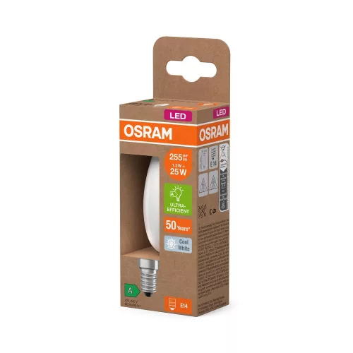 LED izzó B35 gyertya E14 1.2W = 25W 255lm 4000K Semleges 330° 213lm/W ENERGIA CLASSIC EFFICIENCY Osram