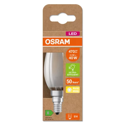 LED izzó B35 gyertya E14 2.5W = 40W 470lm 2700K Meleg 300° 188lm/W ENERGIA CLASSIC EFFICIENCY Osram