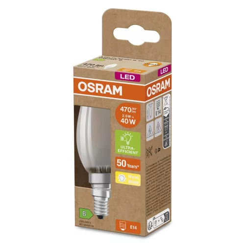 LED izzó B35 gyertya E14 2.5W = 40W 470lm 2700K Meleg 300° 188lm/W ENERGIA CLASSIC EFFICIENCY Osram