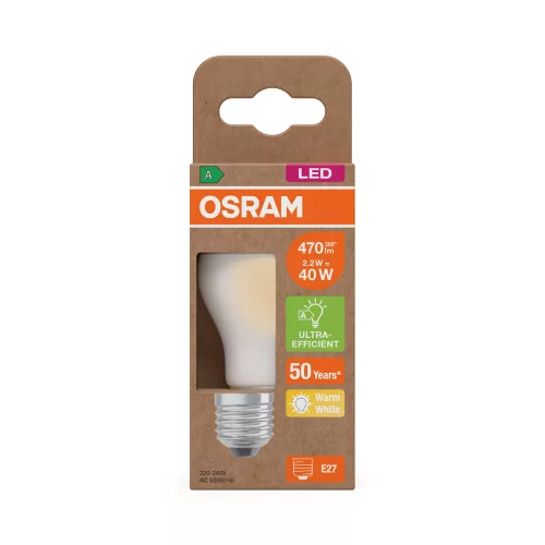 LED izzó P45 gömb alakú E27 2.2W = 40W 470lm 2700K Meleg 330° 214lm/W KLASSZIKUS ENERGIAHATÉKONYSÁG Osram