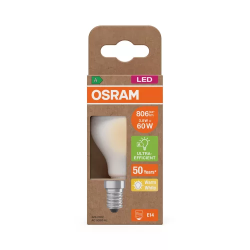 LED izzó P45 gömb alakú E14 3.8W = 60W 806lm 2700K Meleg 330° 213lm/W ENERGY CLASSIC EFFICIENCY Osram