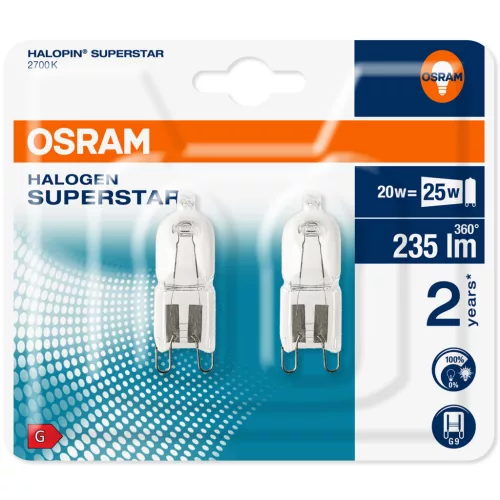 2x halogén izzó G9 20W 235lm 2700K OSRAM HALOPIN