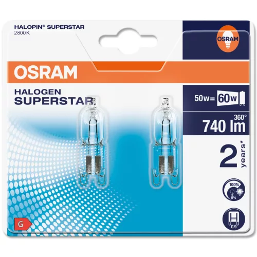 2x halogén izzó G9 50W 740lm 2800K OSRAM HALOPIN buborékfólia