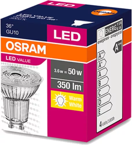 GU10 LED izzó 3.6W = 50W 350lm 3000K 36° OSRAM