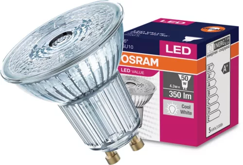 GU10 LED izzó 3.6W = 50W 350lm 6500K hideg 36° OSRAM érték