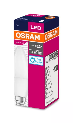 LED izzó E14 B35 5.7W = 40W 470lm 6500K hideg 200° OSRAM érték