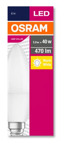 E14 B35 LED izzó 5.7W = 40W 470lm 2700K  200° OSRAM érték