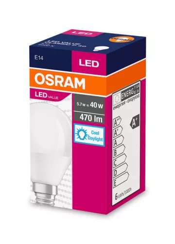 E14 P45 LED izzó 5.7W = 40W 470lm 6500K hideg 180° OSRAM érték