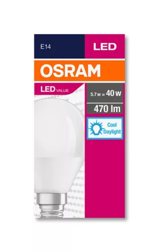E14 P45 LED izzó 5.7W = 40W 470lm 6500K hideg 180° OSRAM érték