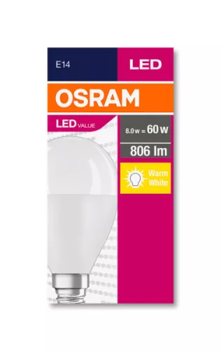E14 P45 LED izzó 8W = 60W 806lm 2700KOSRAM érték