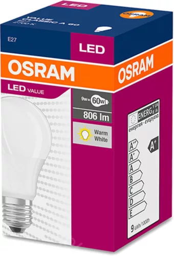 E27 A60 LED izzó 8.5W = 60W 806lm 2700K 200° OSRAM