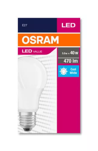 E27 A60 LED izzó 4.9W = 40W 470lm 4000K Semleges 360° OSRAM