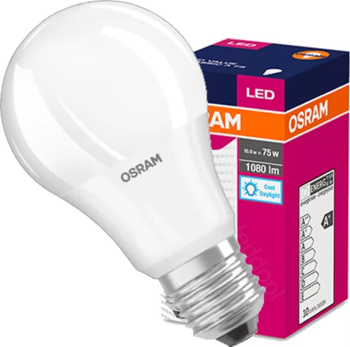 E27 A60 LED izzó 10W = 75W 1080lm 6500K Hideg 200° OSRAM